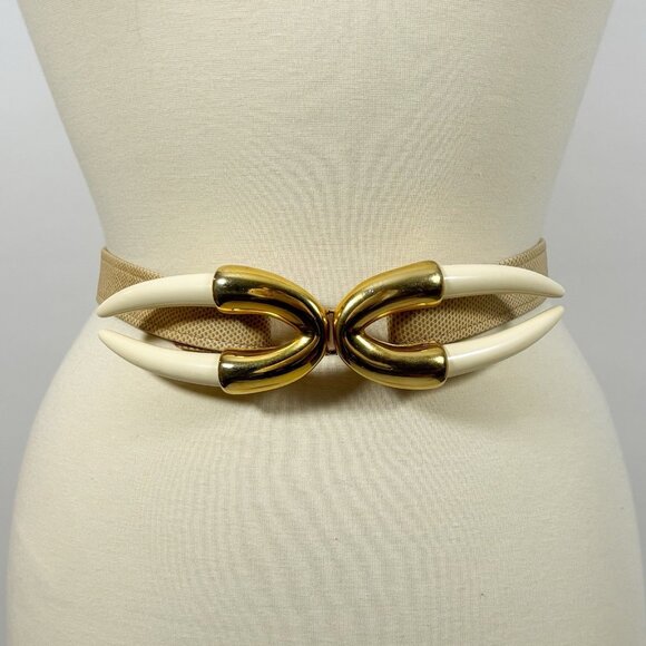 Alexis Kirk VTG Statement Belt Lucite Horn Cream Gold Adjustable Small/Medium main image 7
